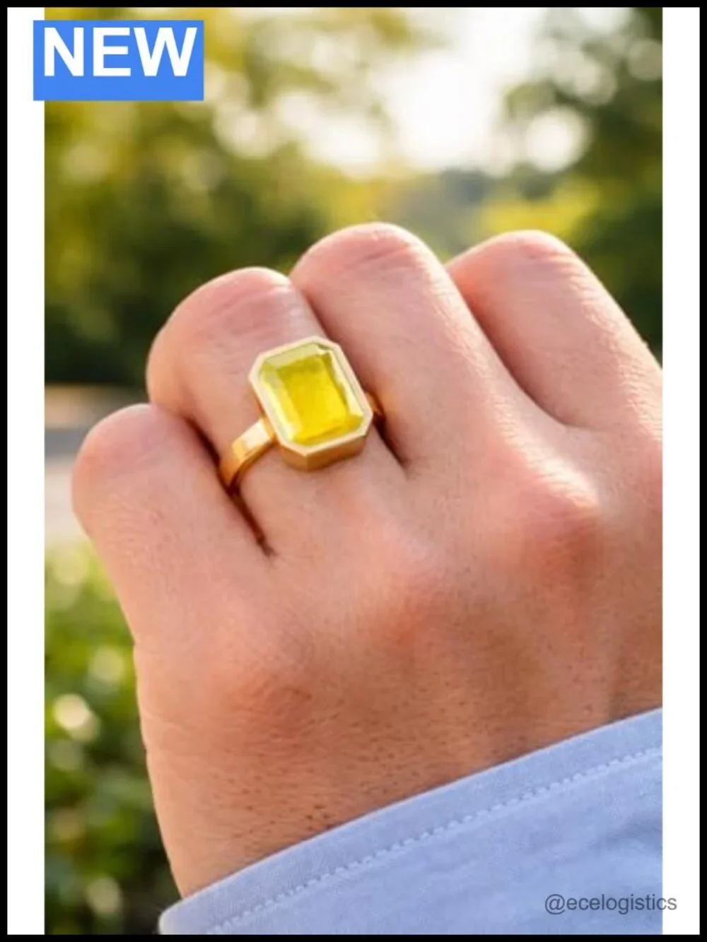 Gold Plated Brass Adjustable Promise Ring Oval Yellow Sapphire 8.25 Carat